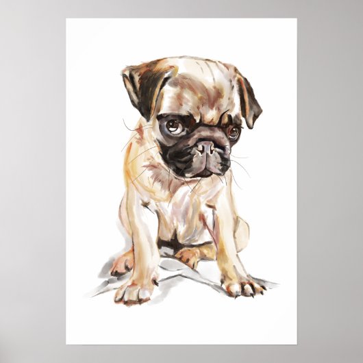 Mops Muur Kunst Poster – Aquarel Schilderij (Voorkant)