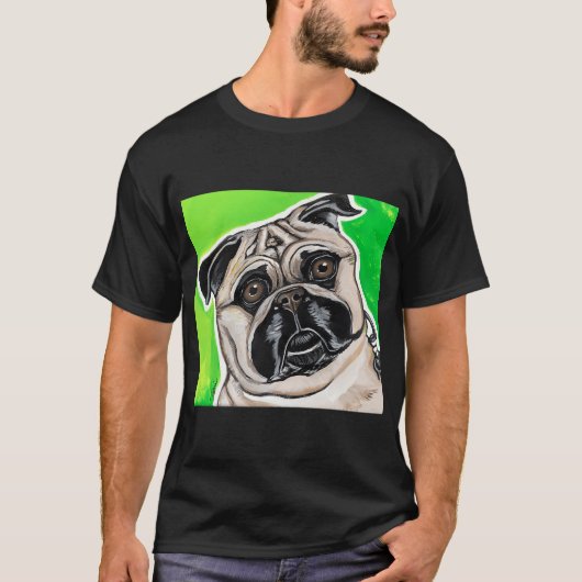 Mops op groene achtergrond t-shirt (Voorkant)