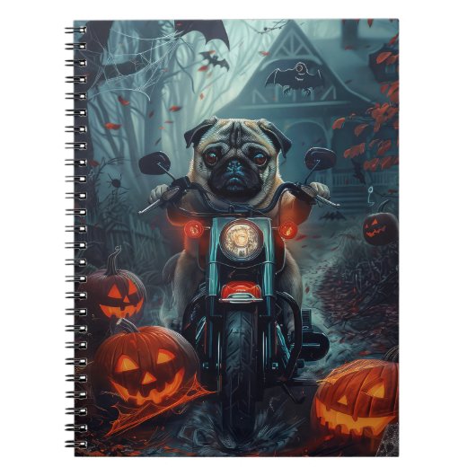 Mops op motorfiets Halloween griezelig Notitieboek (Voorkant)