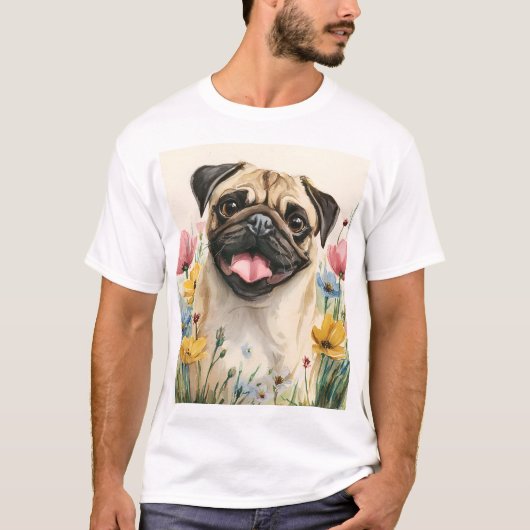 Mops Papa T-shirt – Waterverf (Voorkant)