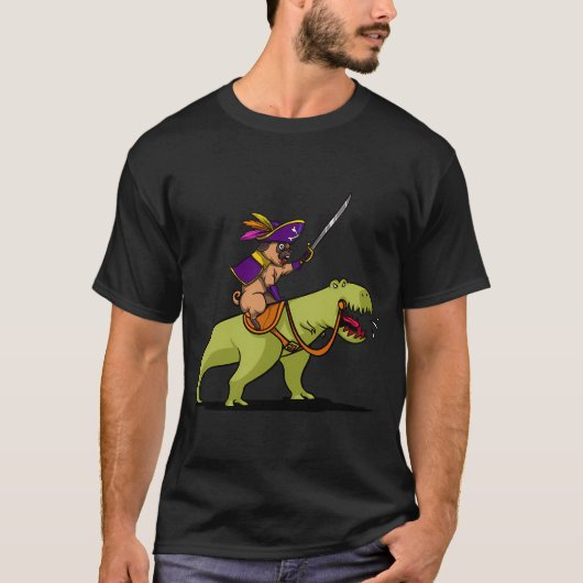 Mops Piraat Ridder T-Rex Dinosaur T-shirt (Voorkant)