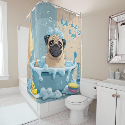 Mops Pug Slaap Mop Neusje  Douchegordijn (In situ)