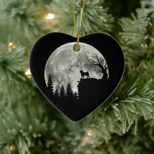 Mops Staand Op Berg Maanschein Halloween Keramisch Ornament