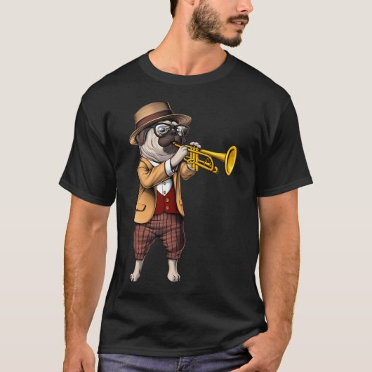 Mops Trompetspeler T-shirt (Voorkant)