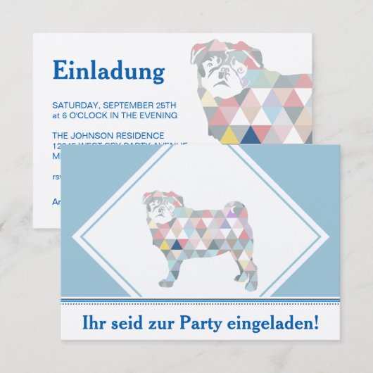 Mops Uitnodigingen (Voorkant / Achterkant)
