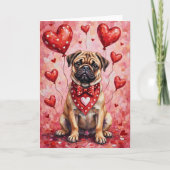 Mops Valentijnsdag Hond met Harten Rood Kaart (Voorkant)