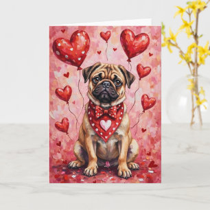 Mops Valentijnsdag Hond met Harten Rood Kaart