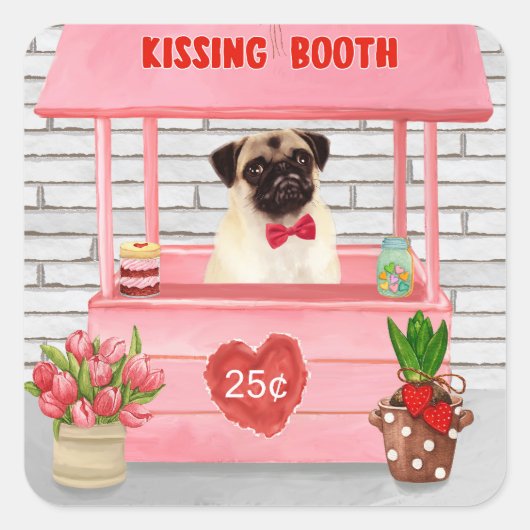 Mops Valentijnsdag Kusstand Vierkante Sticker (Voorkant)
