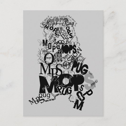Mops van letters briefkaart (Voorkant)