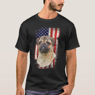 Mops Vintage Amerikaanse Vlag Patriottische Hond 4 T-shirt