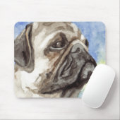 Mops watercolor portret muismat (Met muis)