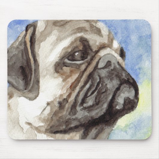 Mops watercolor portret muismat (Voorkant)