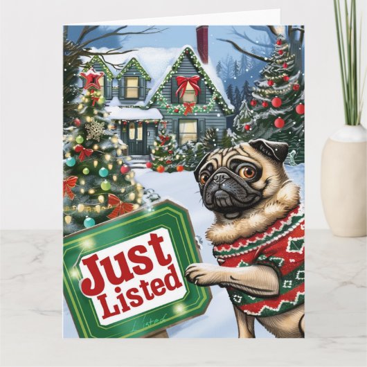 Mopsfeest Kersthumor Makelaar Kerstmis Kaart (Voorkant)