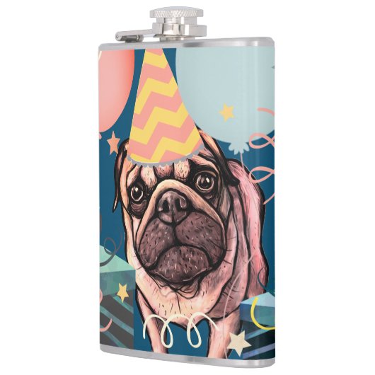 Mopsfeest Vieringsballonnen Hond Foto Confetti Heupfles (Links)