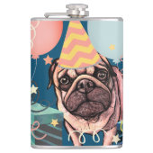 Mopsfeest Vieringsballonnen Hond Foto Confetti Heupfles (Voorkant)