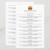 Mopshamburger restaurantmenu (Voorkant / Achterkant)