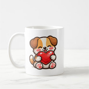 Mopshartemok - Kawaii-hond knuffelt rode hart Koffiemok
