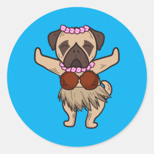 Mopshawaïaanse Hula-dans Cool Aloha Dier Grappig Ronde Sticker