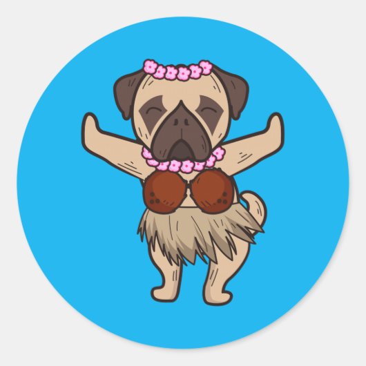 Mopshawaïaanse Hula-dans Cool Aloha Dier Grappig Ronde Sticker (Voorkant)