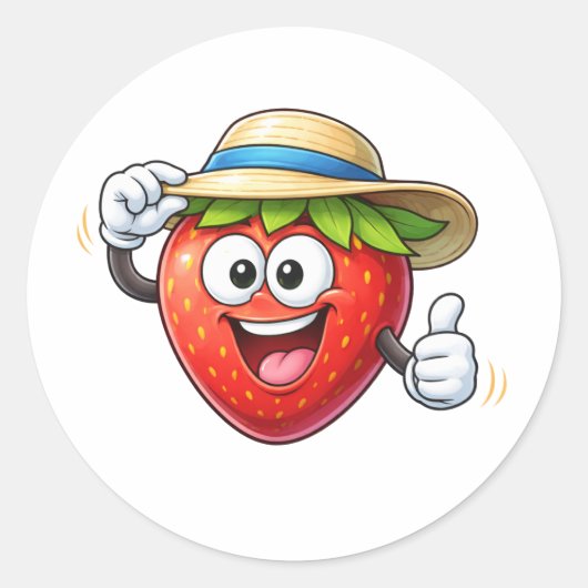 Mopshoge aardbei met hoedje sticker (Voorkant)