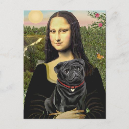 Mopshond 16 (zwart) - Mona Lisa Briefkaart (Voorkant)