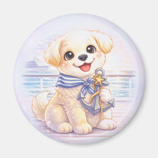 Mopshond Anker Ronde Magneet Cruise Cute (Voorkant)