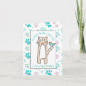 Mopshond Cartoon Grappige Tekst met Vogel Verjaard Kaart (Voorkant)