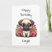 Mopshond en kleurplaat gepersonaliseerde verjaarda kaart (Voorkant)