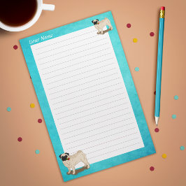 Mopshond en Rozen Jouw naam Slogan Schattigee Hond Briefpapier