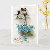 Mopshond en schoen verjaardagsgroeten kaart (Gele Bloem)