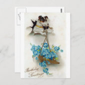 Mopshond en schoen verjaardagswensen briefkaart (Voorkant / Achterkant)