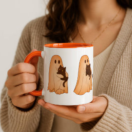 Mopshond en Zwarte Kat Halloween Mok