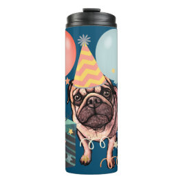 Mopshond Feest Viering Ballonnen Hond Foto Confett Thermosbeker