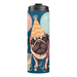 Mopshond Feest Viering Ballonnen Hond Foto Confett Thermosbeker