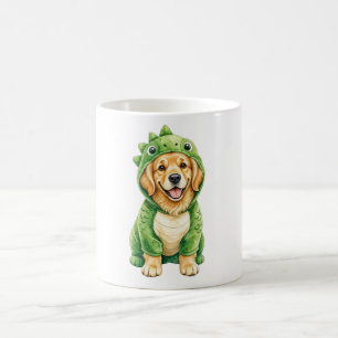 Mopshond golden retriever dinosaurus kostuum mok