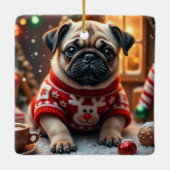 Mopshond Kerst Kunst Keramisch Ornament (Achterkant)