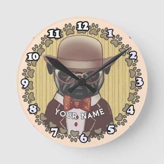 Mopshond met bril ronde klok (Voorkant)