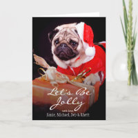 Mopshond met een kerstmuts