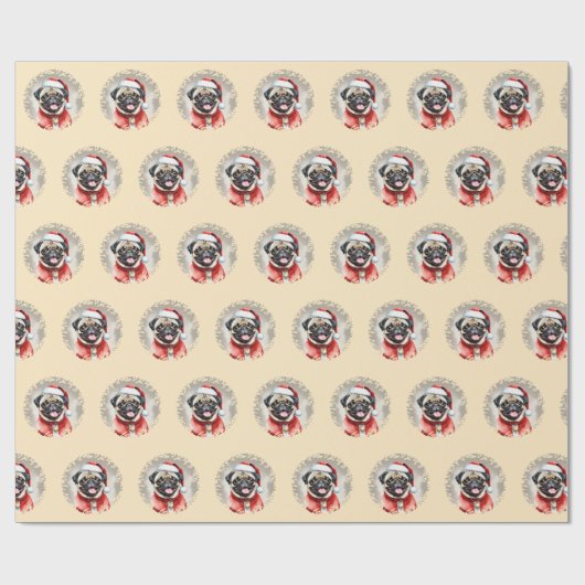 Mopshond met kerstmanoutfit - kerst 1 cadeaupapier (Vlak)