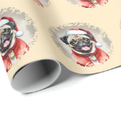 Mopshond met kerstmanoutfit - kerst 1 cadeaupapier (Rol Hoek)