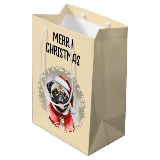 Mopshond met kerstmanoutfit - kerst 1 medium cadeauzakje (Achterkant Gekanteld)