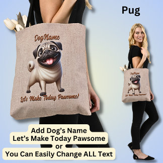 Mopshond - Naam van hond toevoegen, tekst wijzigen Tote Bag