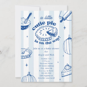 Mopshond Pompoen Herfst Jongen Blauwe Baby Shower Kaart