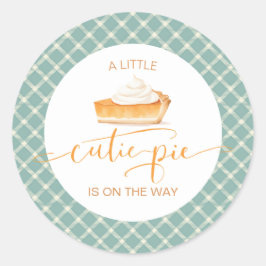 Mopshond pompoentaart herfst geruite babyshower ronde sticker