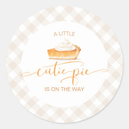 Mopshond pompoentaart herfst geruite babyshower ronde sticker