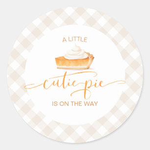 Mopshond pompoentaart herfst geruite babyshower ronde sticker