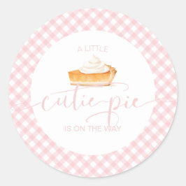 Mopshond pompoentaart herfst roze ruit baby shower ronde sticker