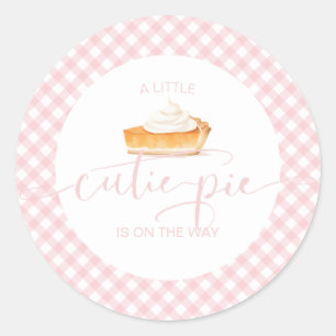 Mopshond pompoentaart herfst roze ruit baby shower ronde sticker