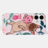 Mopshond & Roze Octopus Speelse Hond Bloemen Case-Mate iPhone Case (Achterkant (horizontaal))