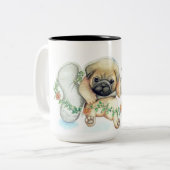 Mopshond, waterverf, huisdier tweekleurige koffiemok (Voorkant links)